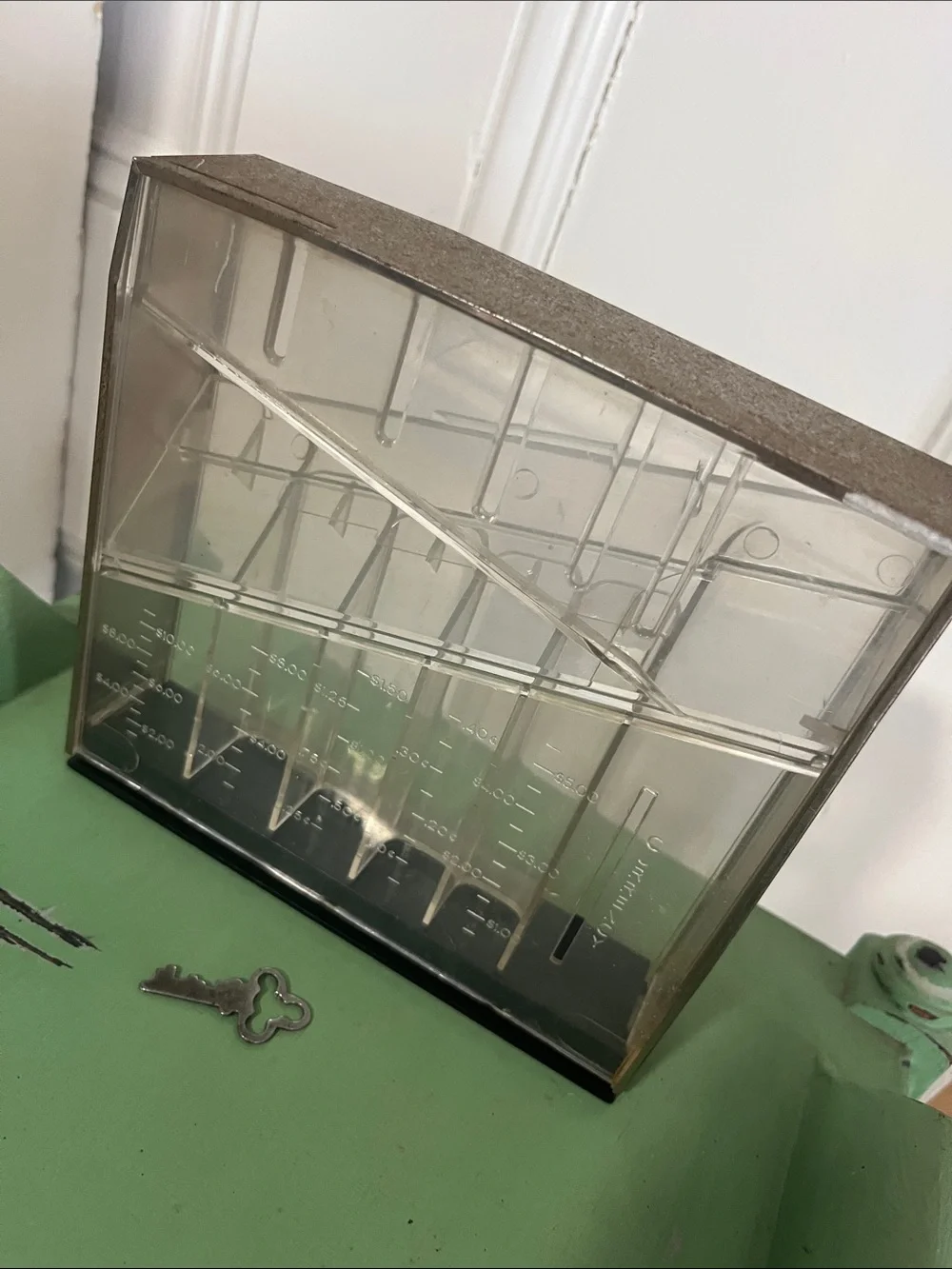 Acrylic Coin / Money Sorter w/ Eagle Lock Co. key Steampunk Vintage